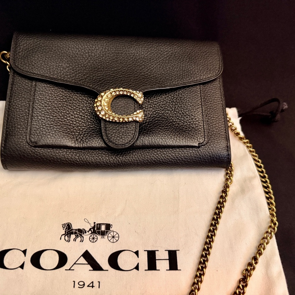 Coach Crystal C Tabby Chain Clutch Black & Gold - Picture 3 of 15